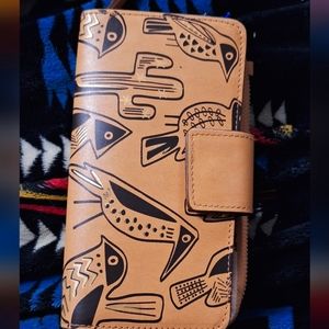 Vera Bradley Vachetta Brown RESORT Wristlet Cactus Roadrunner Wallet